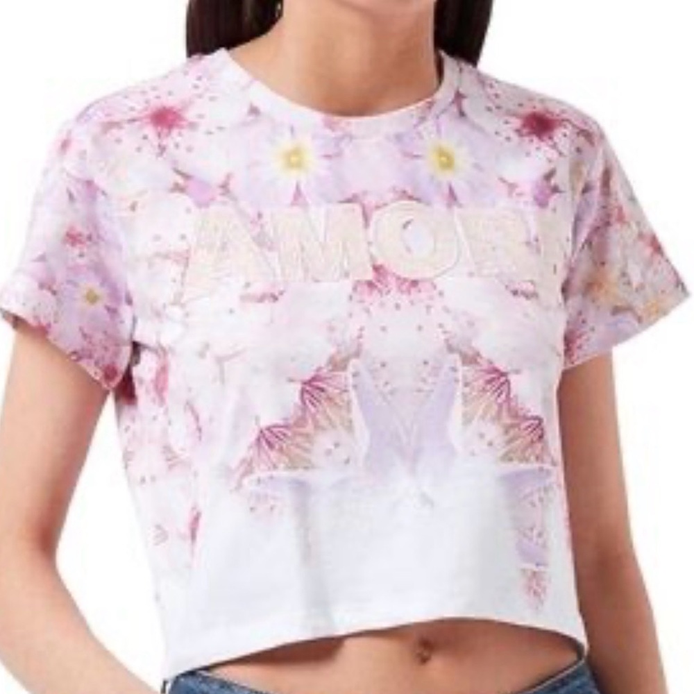 Desigual Amore Floral Pink Crop Top SZ M EUC